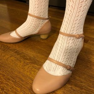 delicate pink/neutral ankle-strap pumps